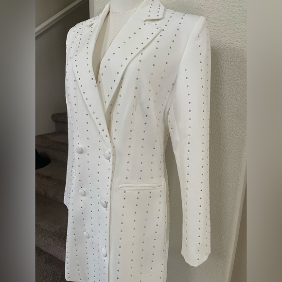 Lucy Paris White Embellished Blazer Dress Bridal Engagement Cocktail S - Picture 5 of 13